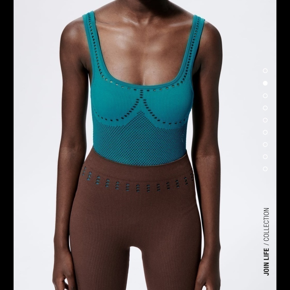ZARA Seamless Teal Perforated Bodysuit